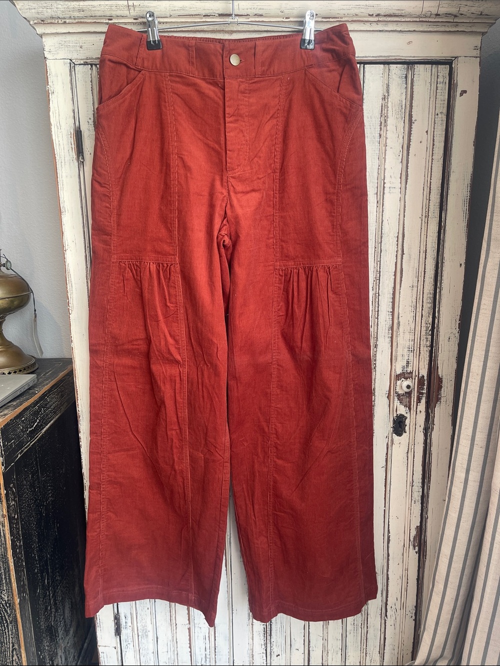 Soft Surroundings Wide-Leg Corduroy Pants in Rust